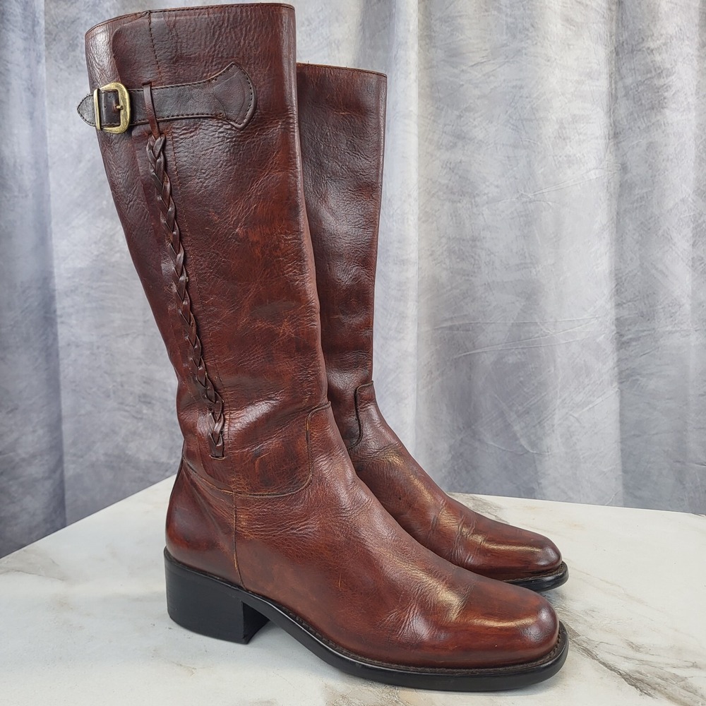 NICOLE Belted Zip Up Campus Boots Women's Size 10 M Cognac Red ish Brown